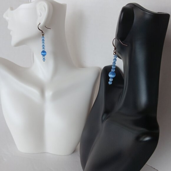 Hand Crafted Periwinkle Blue Dangle Earrings With Banded Agate Round Beads NWT - Picture 7 of 16